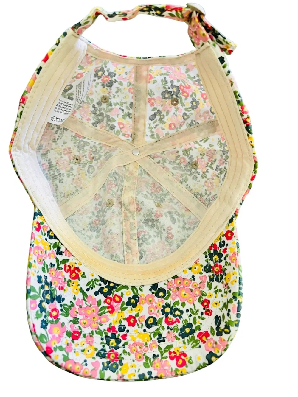 Women’s OS Adjustable Whimsical Floral Print Baseball Cap - Pink & Green - Picture 4 of 8